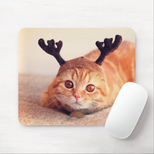 kitten wearing a Christmas reindeer hat Mouse Pad