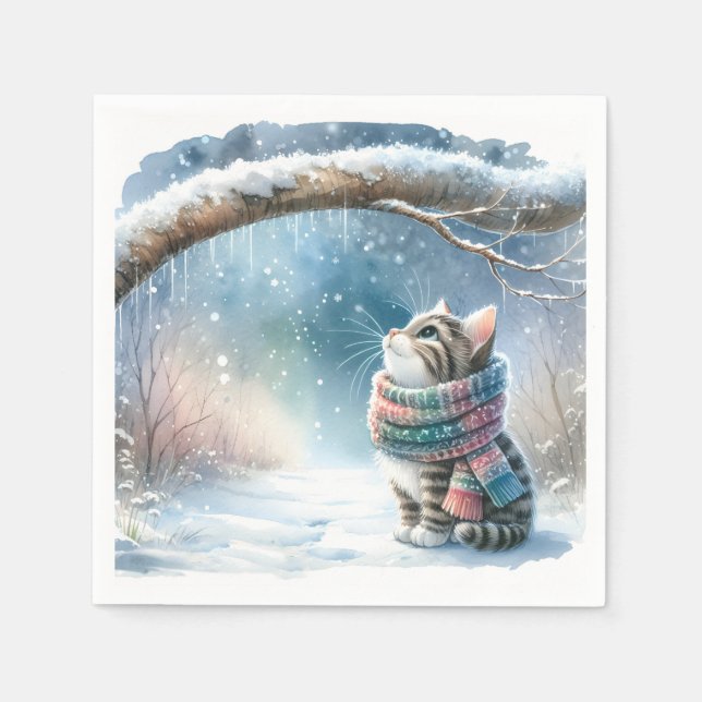 Kitten Wearing a Winter Scarf Napkins (Front)