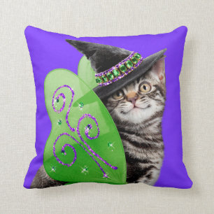 Kitten Witch Fairy Throw Pillow