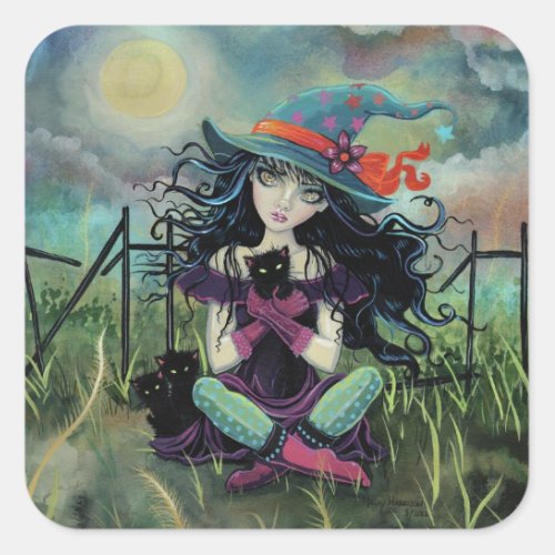 Kitten Witch Fantasy Art By Molly Harrison Square Sticker