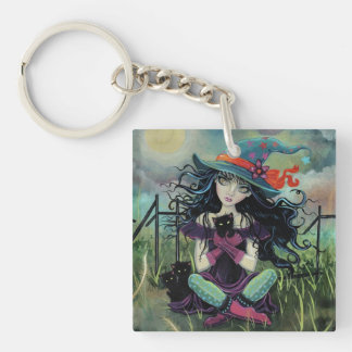 Kitten Witch Halloween Fantasy Art Keychain