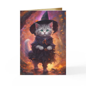Kitten Witch, Happy Halloween Cute Cat Witch Card
