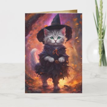 Kitten Witch  Happy Halloween Cute Cat Witch Card by golden_oldies at Zazzle