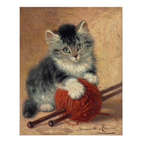 Kitten with a ball of wool CC1174 Ronner_Knip Poster