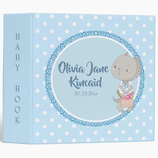 Kitten With A Basket Of Flowers Baby Book 3 Ring Binder (Front/Spine)