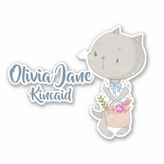 Kitten With A Basket Of Flowers Sticker (Front)