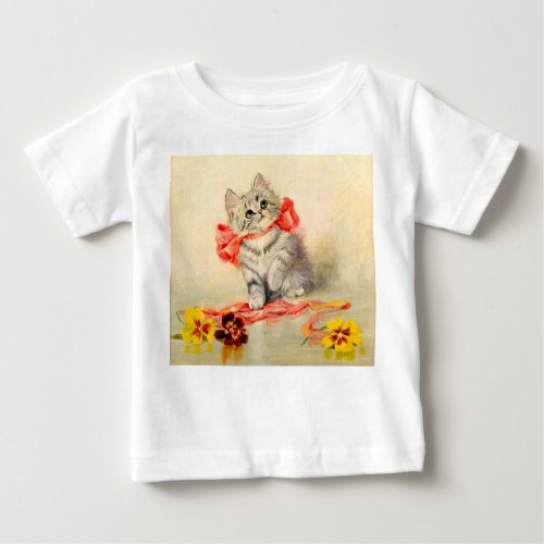 Kitten with a Red Ribbon Baby T_Shirt