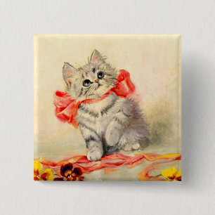 Kitten with a Red Ribbon Button