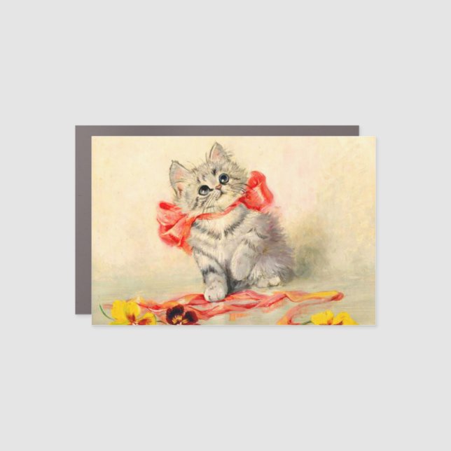 Kitten with a Red Ribbon Car Magnet (Front)
