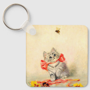 Kitten with a Red Ribbon Keychain