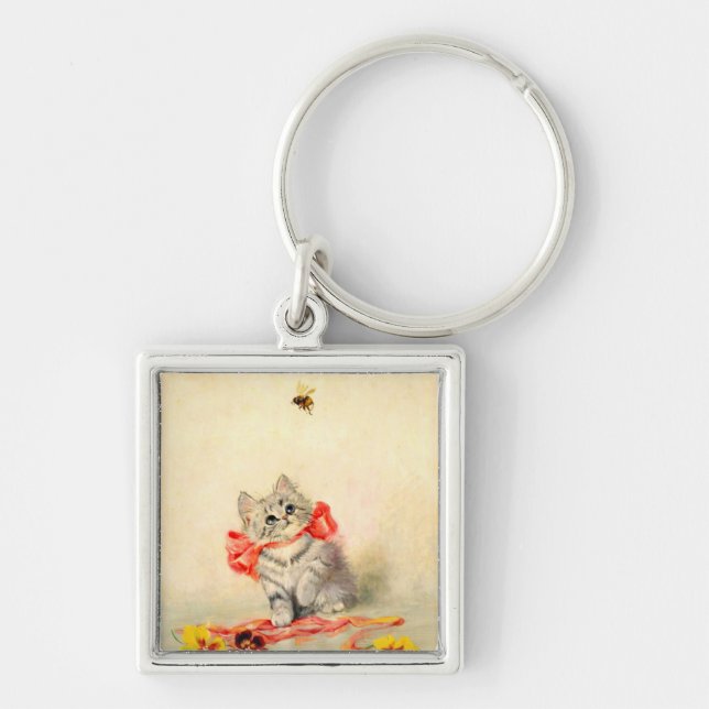 Kitten with a Red Ribbon Keychain (Front)
