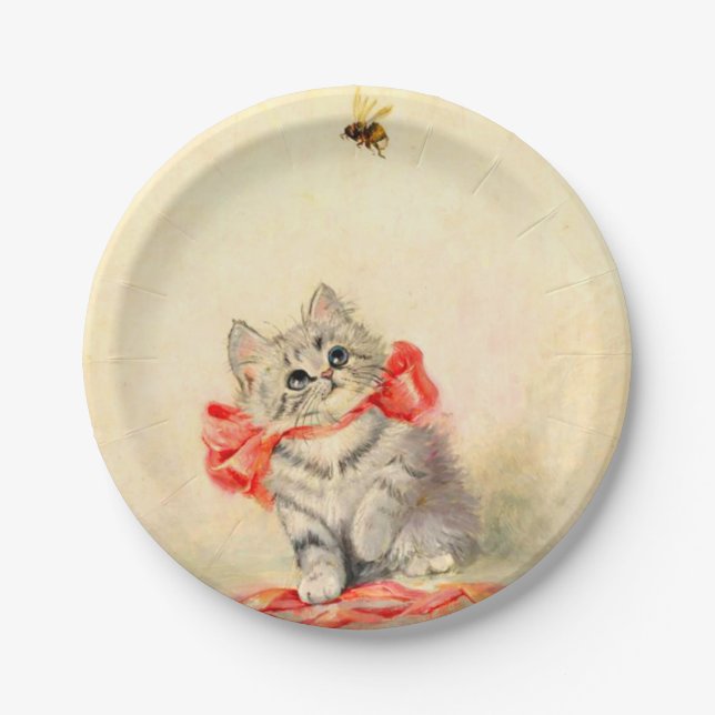 Kitten with a Red Ribbon Paper Plates (Front)