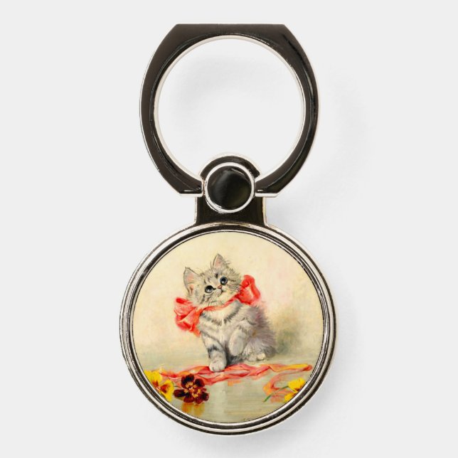 Kitten with a Red Ribbon Phone Ring Stand (Front)