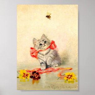 Kitten with a Red Ribbon Poster