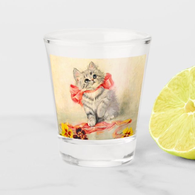 Kitten with a Red Ribbon Shot Glass (Front)
