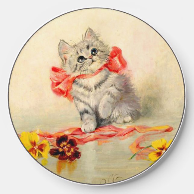 Kitten with a Red Ribbon Wireless Charger (Front)