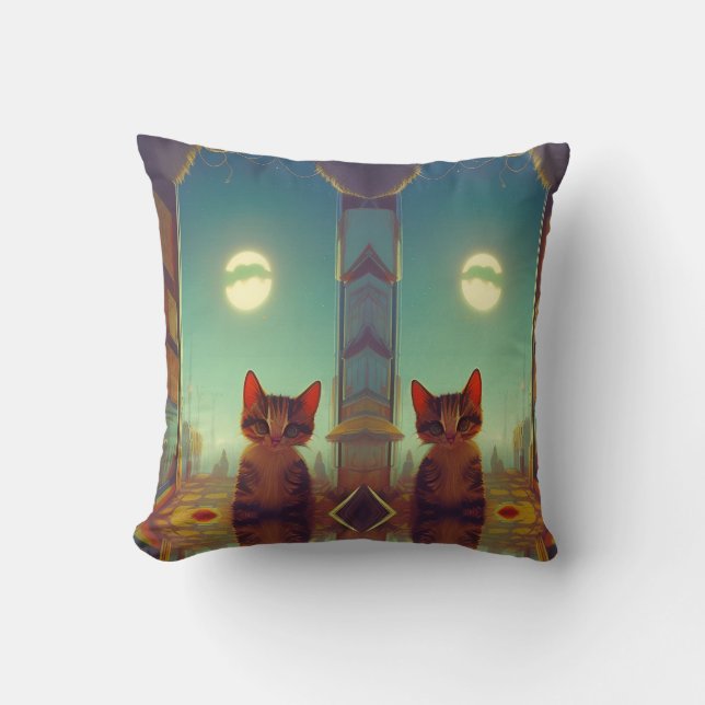 Kitten with big eyes full moon cracked throw pillow (Front)