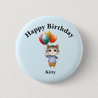 Kitten with Birthday Balloons | Cute Party Celebra Button
