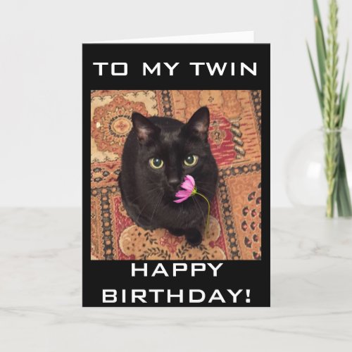 KITTEN WITH FLOWER SAYS HAPPY BIRTHDAY TWINLET T CARD