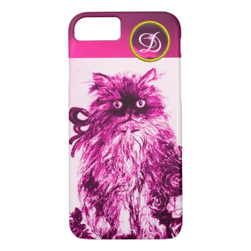 KITTEN WITH FUCHSIA PINK ROSES Gemstone Monogram iPhone 87 Case