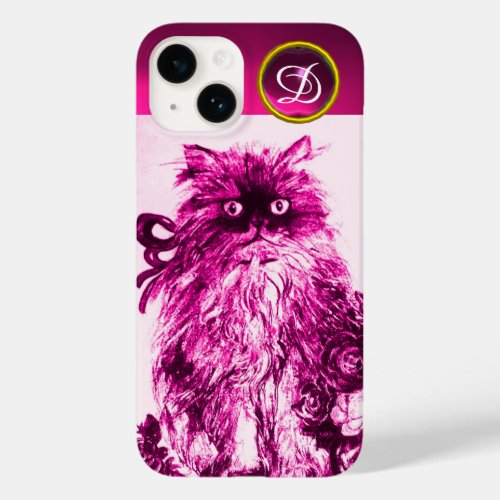 KITTEN WITH FUCHSIA PINK ROSES Gemstone Monogram Case_Mate iPhone 14 Case