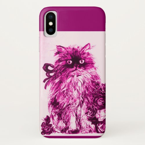 KITTEN WITH FUCHSIA PINK ROSES White Purple iPhone X Case