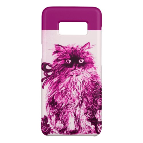 KITTEN WITH FUCHSIA PINK ROSES White Purple Case_Mate Samsung Galaxy S8 Case