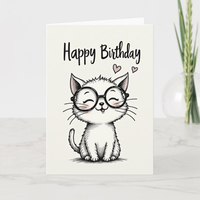 Kitten With Glasses Birthday Card (Front)
