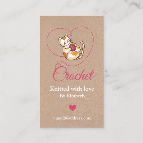Kitten with heart crochet handmade business card business card