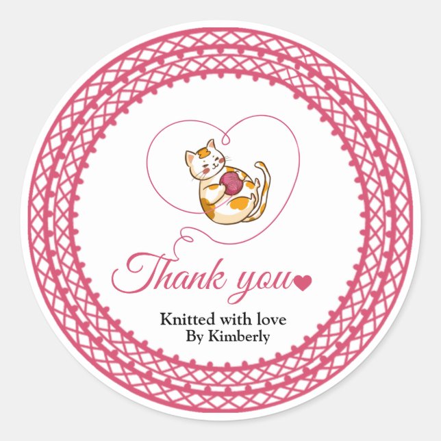 Kitten With Heart Crochet Thank You Sticker (Front)