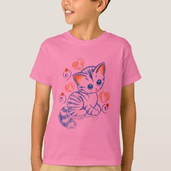 Kitten With Hearts & Swirls T-shirt by ArtsyKidsy at Zazzle