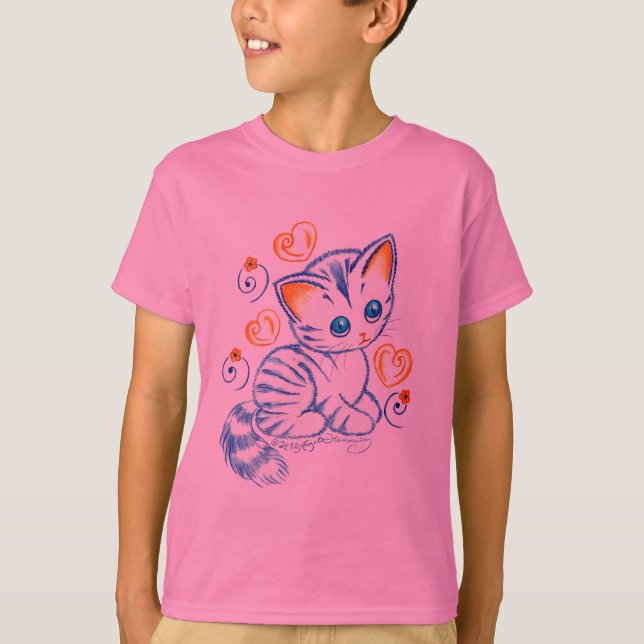 Kitten with Hearts & Swirls T-Shirt (Front)