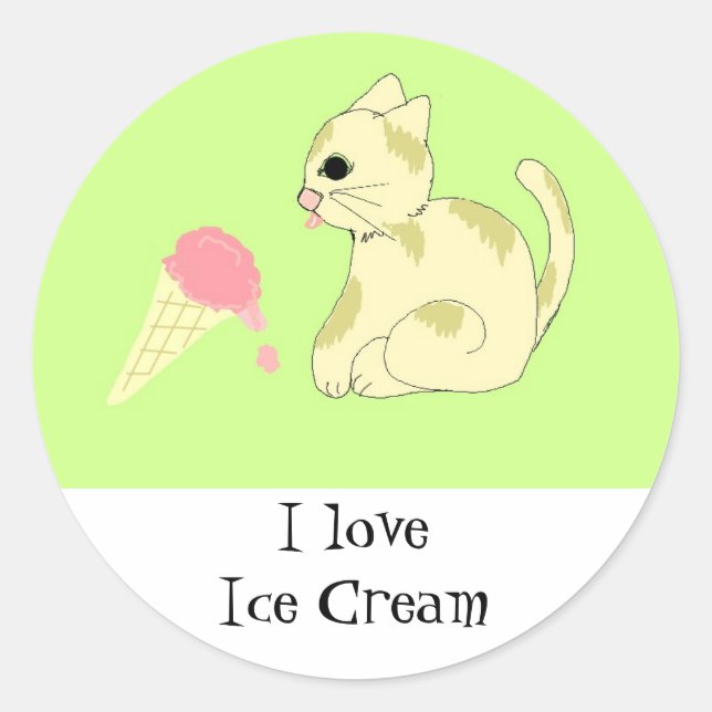 Kitten with Ice Cream Cone Classic Round Sticker (Front)
