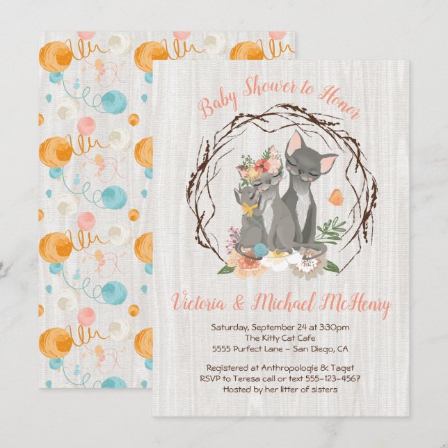 Kitten with Mommy and Daddy Baby Shower Invites (Front/Back)