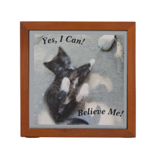 Kitten With Mouse Customisable Cat Photo Funny Desk Organizer