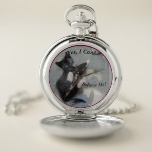 Kitten With Mouse Customisable Cat Photo Funny Pocket Watch