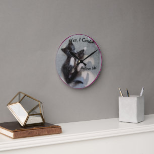 Kitten With Mouse Customisable Cat Photo Funny  Round Clock