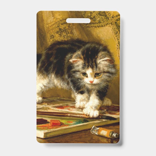 Kitten with Paint and Brushes Badge (Front)