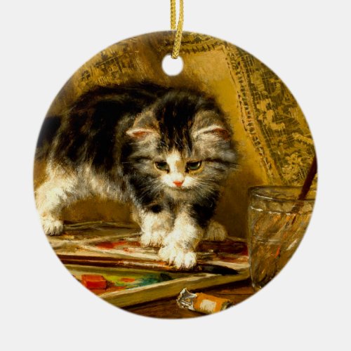 Kitten with Paint and Brushes Ceramic Ornament