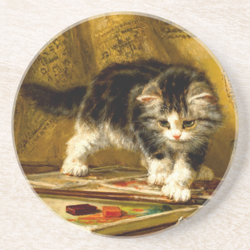 Kitten with Paint and Brushes Coaster