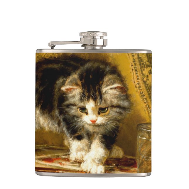 Kitten with Paint and Brushes Flask (Front)