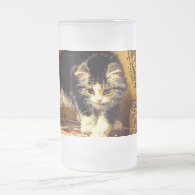 Kitten with Paint and Brushes Frosted Glass Beer Mug (Center)