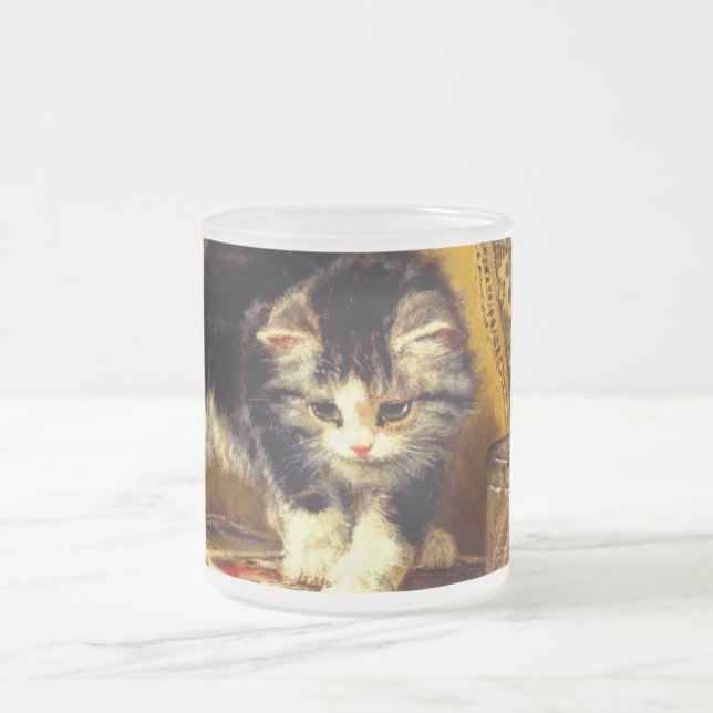 Kitten with Paint and Brushes Frosted Glass Coffee Mug (Center)