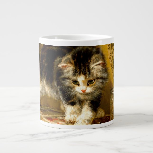 Kitten with Paint and Brushes Giant Coffee Mug (Front)