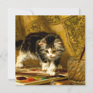 Kitten with Paint and Brushes Invitation