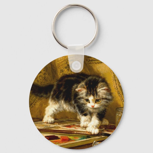 Kitten with Paint and Brushes Keychain (Front)