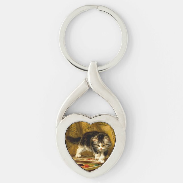 Kitten with Paint and Brushes Keychain (Front)