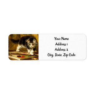 Kitten with Paint and Brushes Label