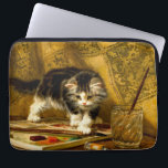 Kitten with Paint and Brushes Laptop Sleeve<br><div class="desc">Laptop Sleeve featuring Henriëtte Ronner-Knip’s oil painting The Young Artist (1821-1909). A black and white kitten plays with a paint set and two brushes. An adorable gift for cat lovers and Romanticism enthusiasts.</div>