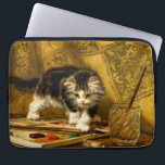Kitten with Paint and Brushes Laptop Sleeve<br><div class="desc">Laptop Sleeve featuring Henriëtte Ronner-Knip’s oil painting The Young Artist (1821-1909). A black and white kitten plays with a paint set and two brushes. An adorable gift for cat lovers and Romanticism enthusiasts.</div>